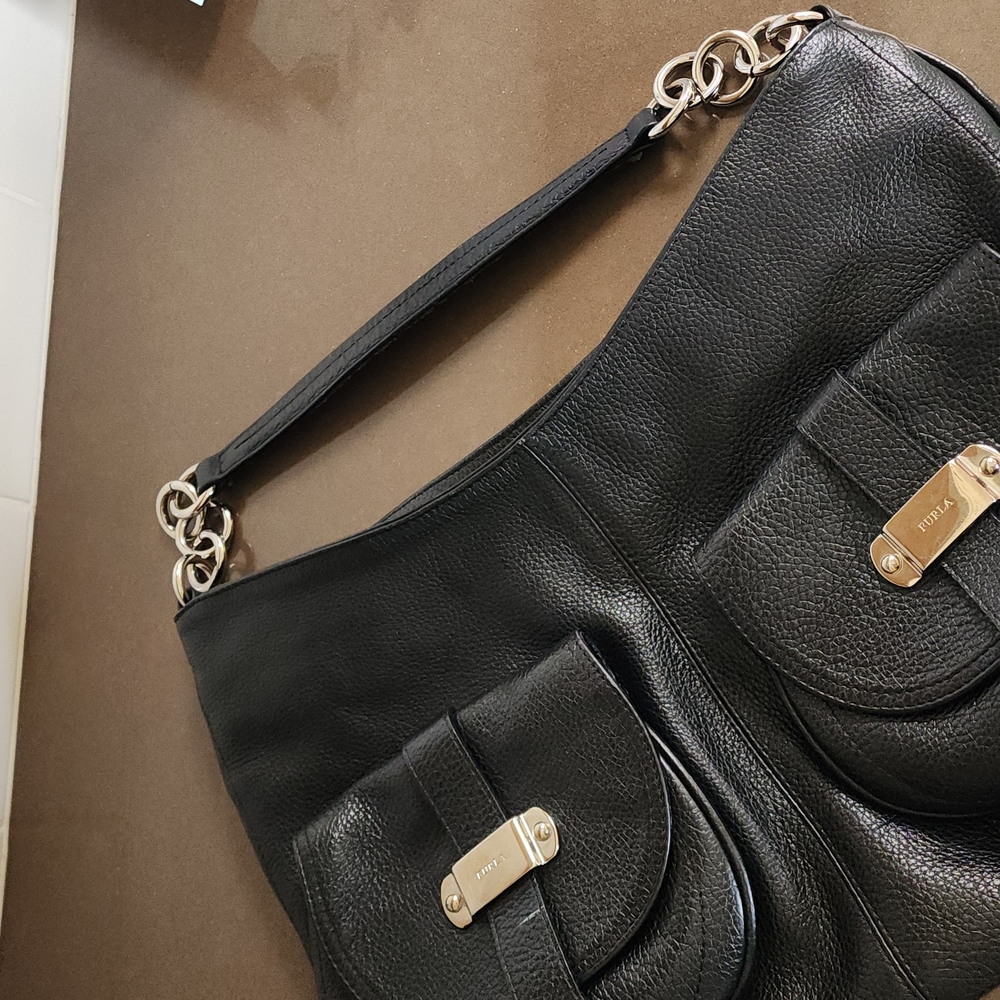 Furla Black Shoulder Bag with Silver-toned Accents
